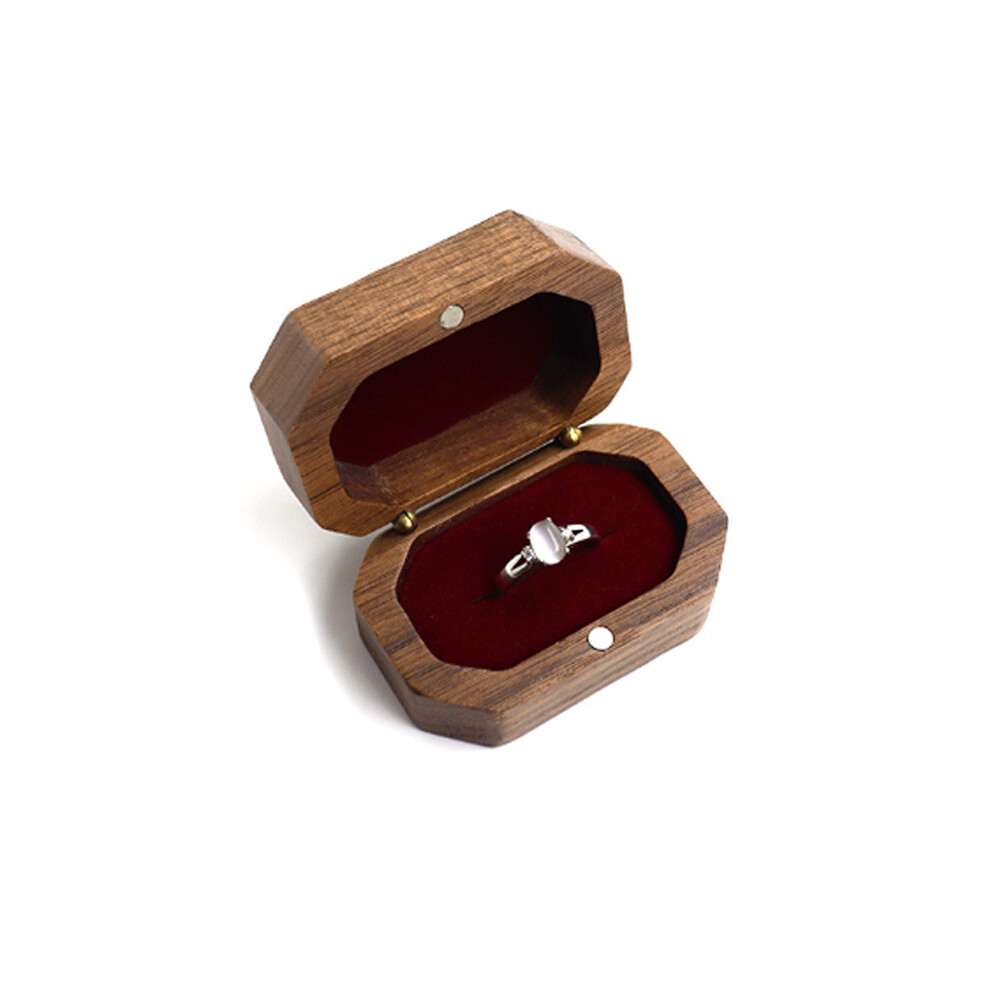 Vintage Walnut Wood Ring Box Jewelry Display Storage Holder Engagement Wedding#