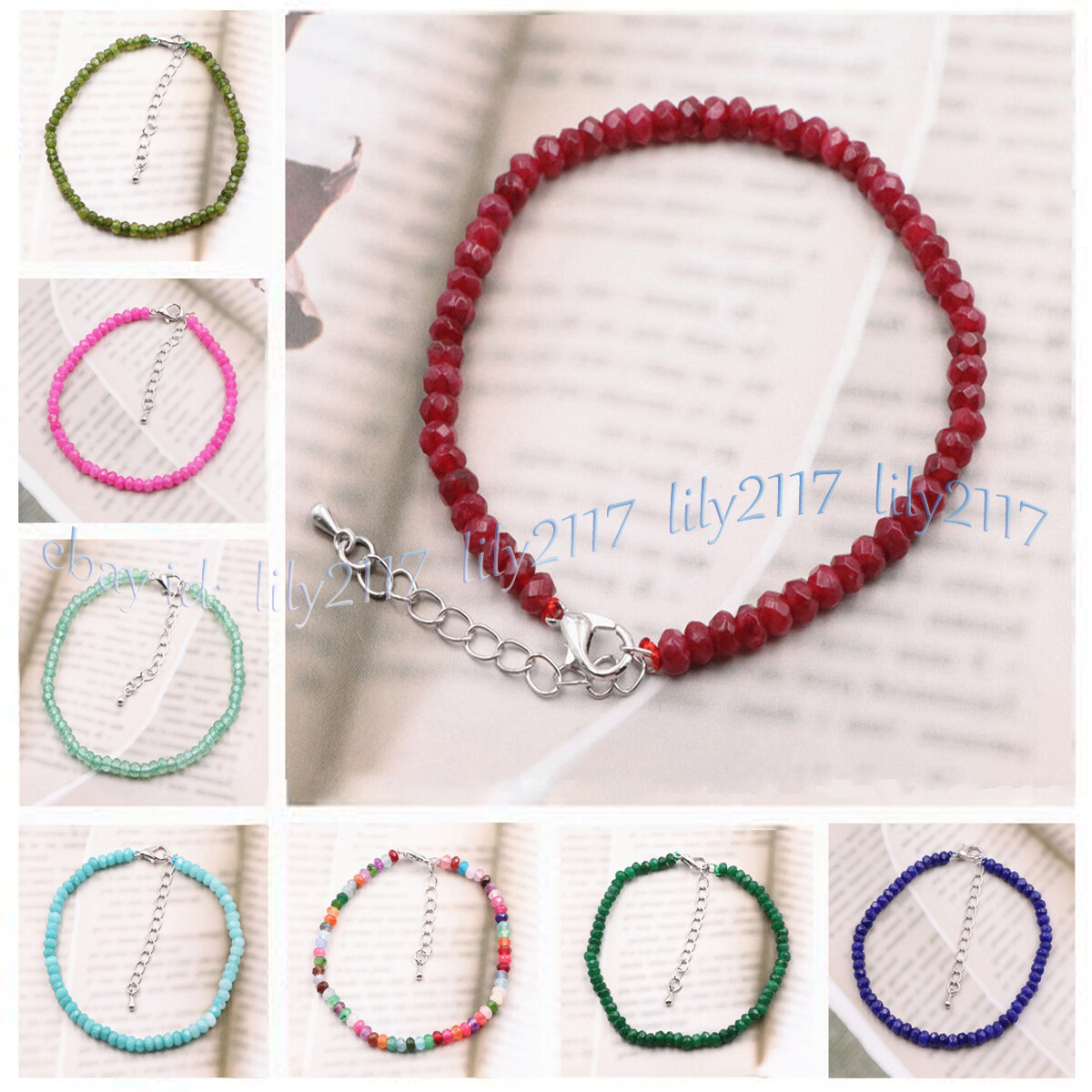Faceted 2x4mm Jade Natural Gemstone Rondelle Beads Foot Anklets 23cm+5cm