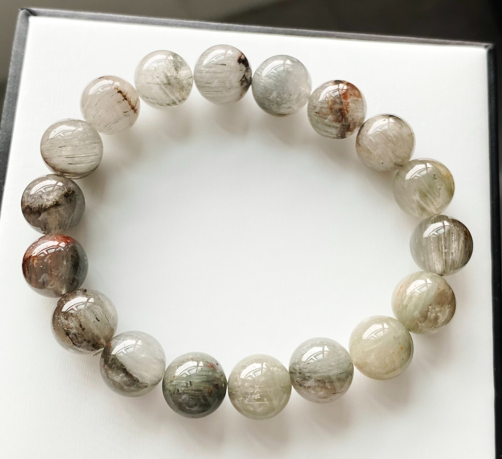 10.8mm Natural Blue Rutilated Quartz Crystal Beads Bracelet AAAA B922