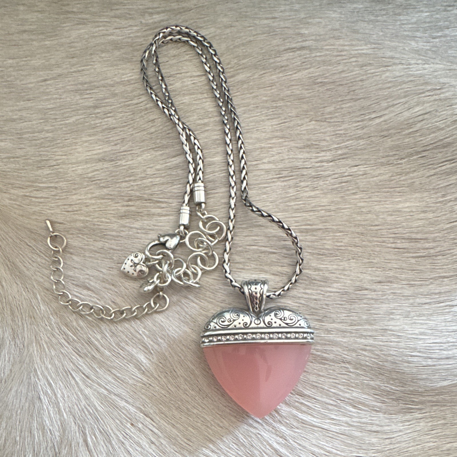 Brighton Rope Chain Necklace Pink Heart Charm Pendant Adjustable