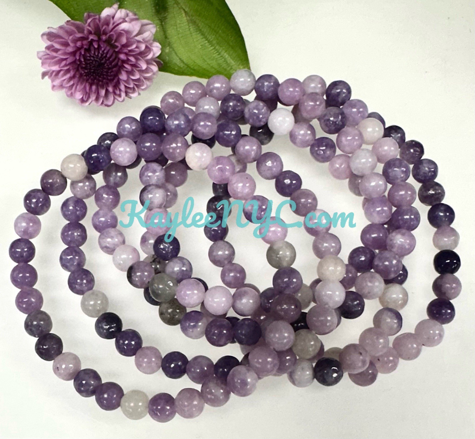 Wholesale Lot 6 Pcs Natural Lepidolite 6mm 7.5” Crystal Healing Stretch Bracelet