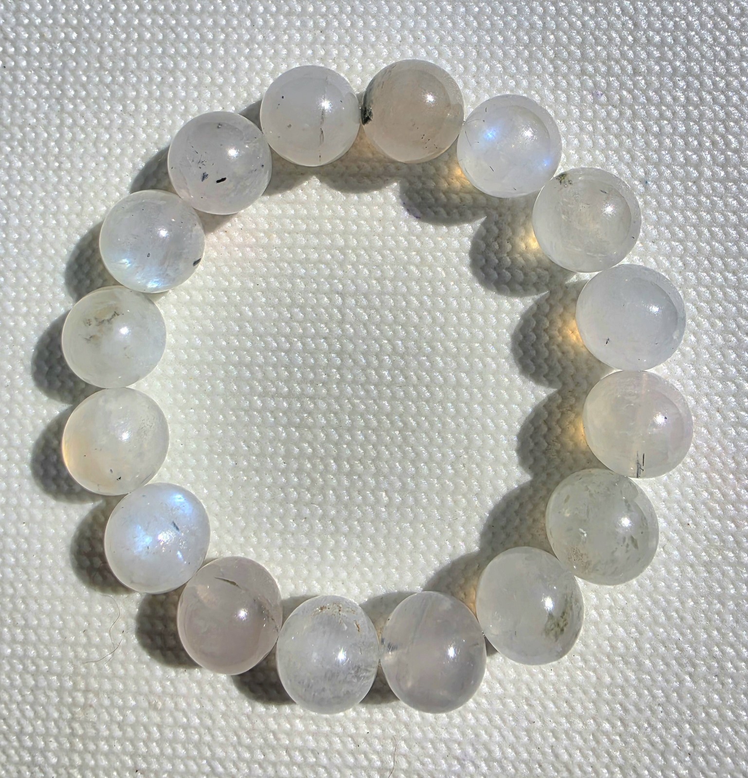 Natural Rainbow Moonstone Beaded Bracelet 13mm Blue Flash Crystal Healing AAAA+