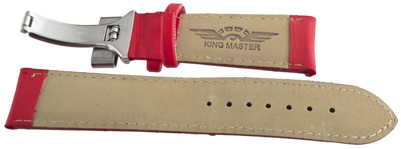 King Master 24mm Red Leather Silver-tone Buckle Watch Band Strap