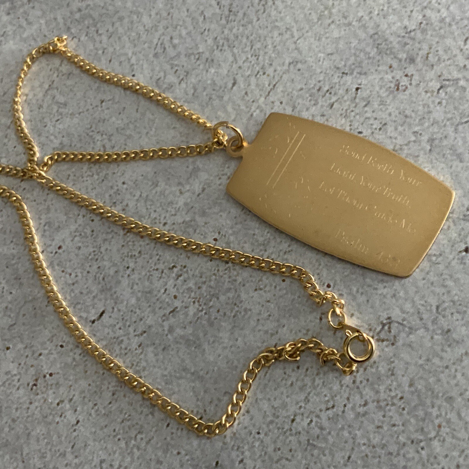 Satin gold Psalm 433 send forth your light your truth let them guid me necklace