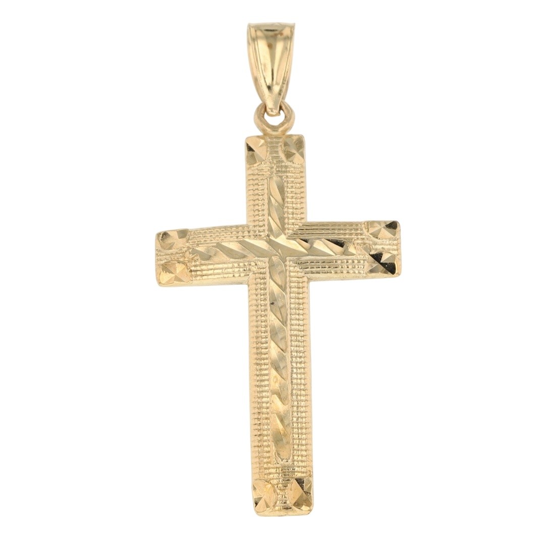 1.75″ Diamond-Cut Religious Cross Pendant No Chain 10k Yellow Gold 1.97 Grams