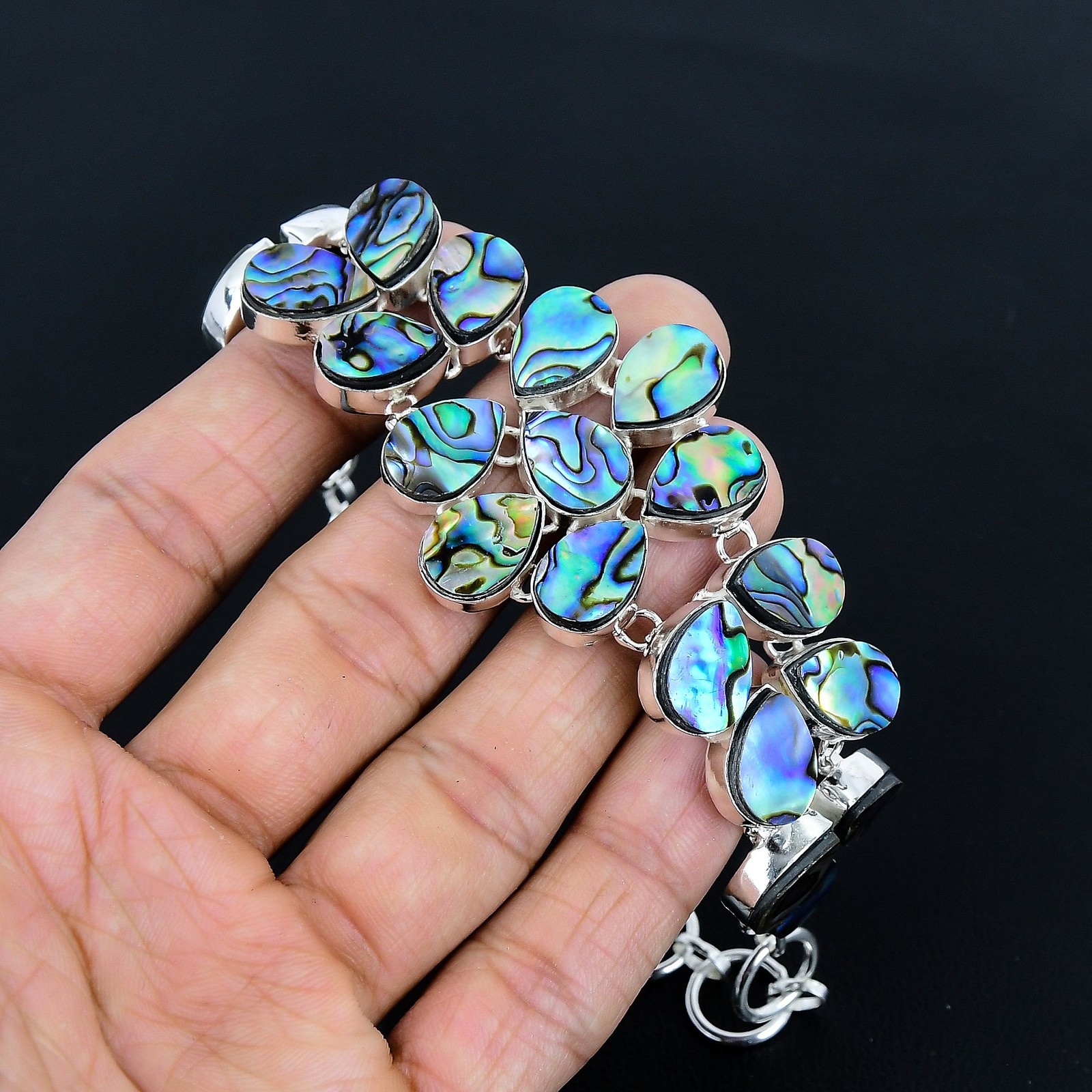 Abalone Shell 925 Sterling Silver Pear Gemstone Jewelry Bracelet 8 Inch AAB 1363