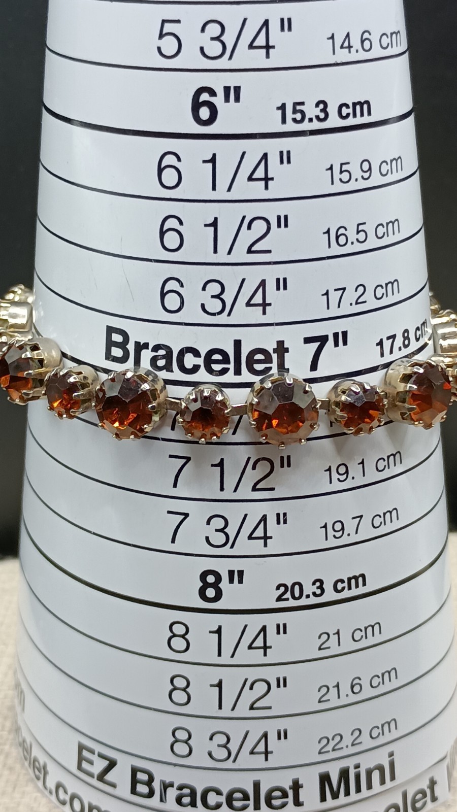 Vintage Rhinestone Tennis Bracelet Orange Brown Stone Sparkly 7.25″