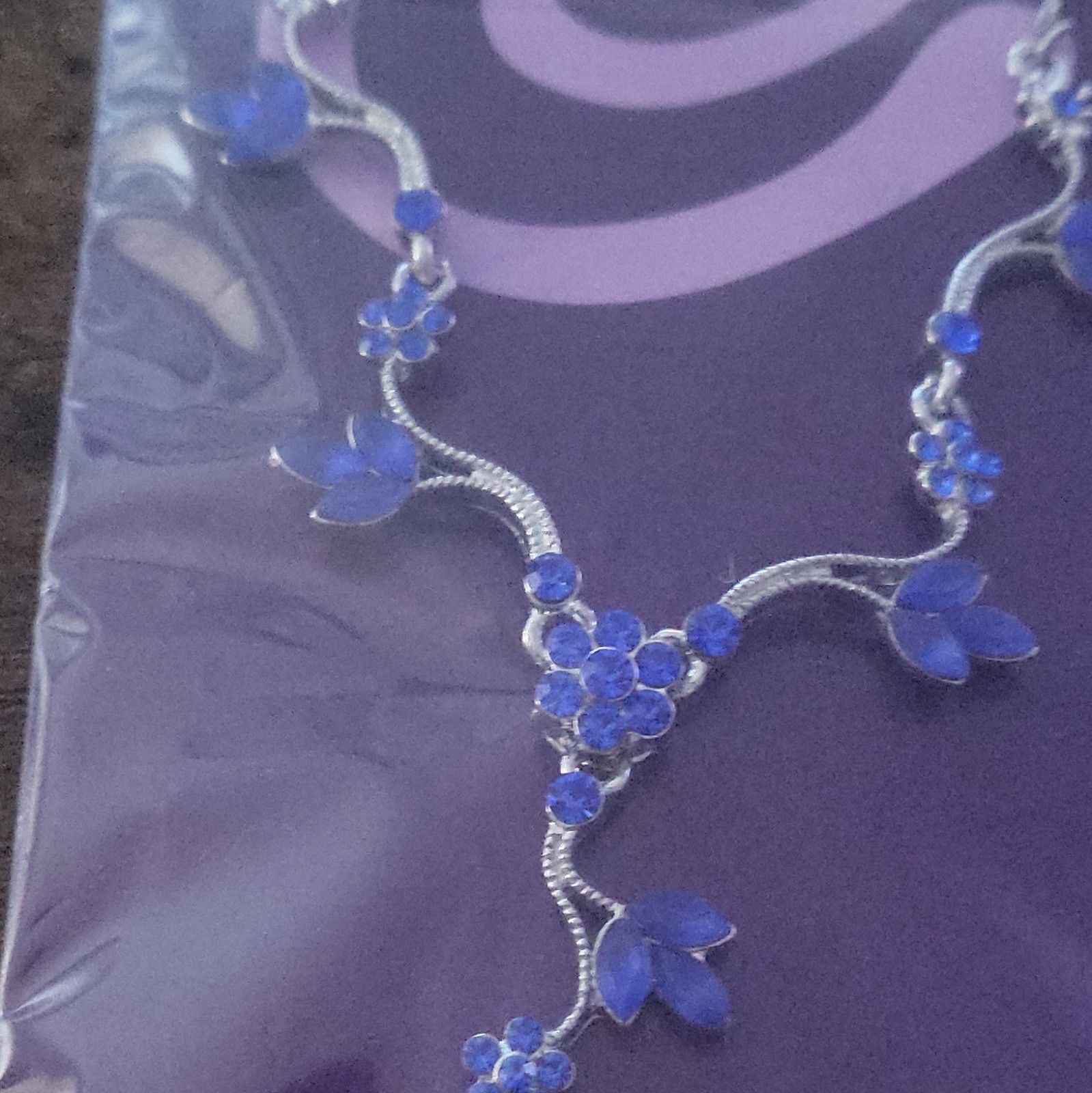 Claire’s 16in Blue Crystal Flower Y-Drop Necklace Silver Tone Adjustable