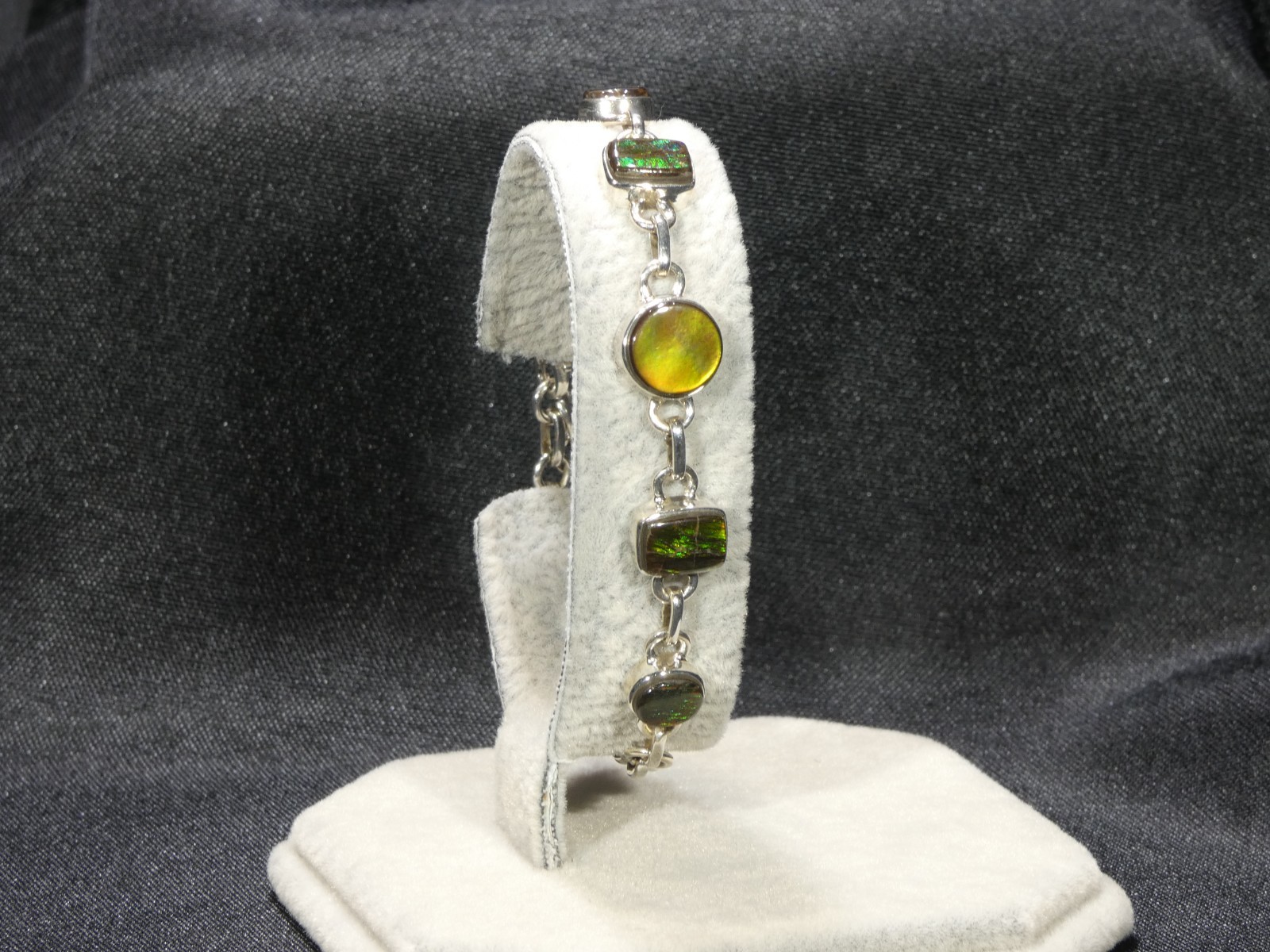 Natural Canadian Ammolite Solid 925 Sterling Silver Bracelet-20 cm