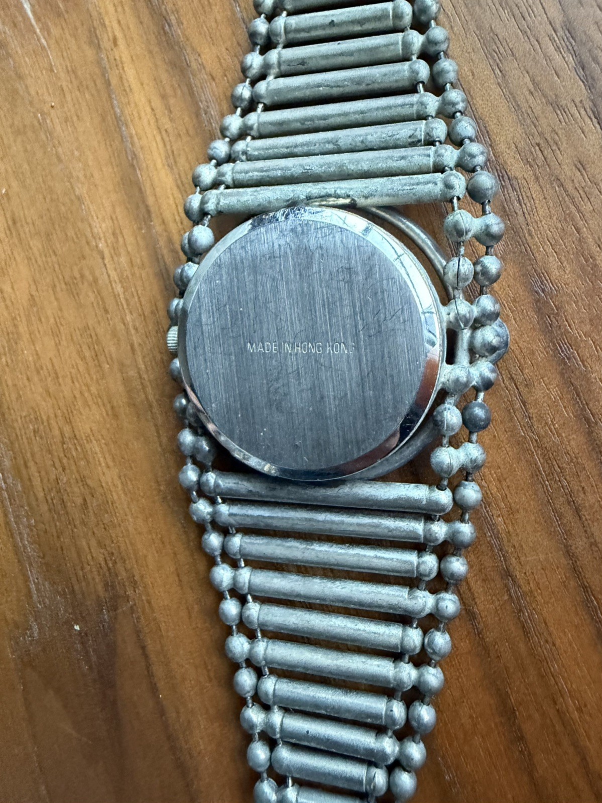 Vintage Giordano Quartz Watch Silver Tone Industrial Bead Tube Link Japan Movt