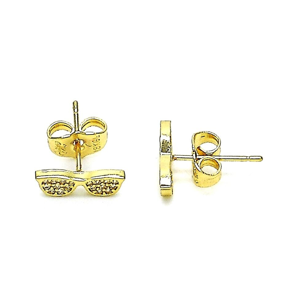14K GOLD PLATED STUD EARRING EYE GLASSES WITH WHITE MICROPAVE CZ M618