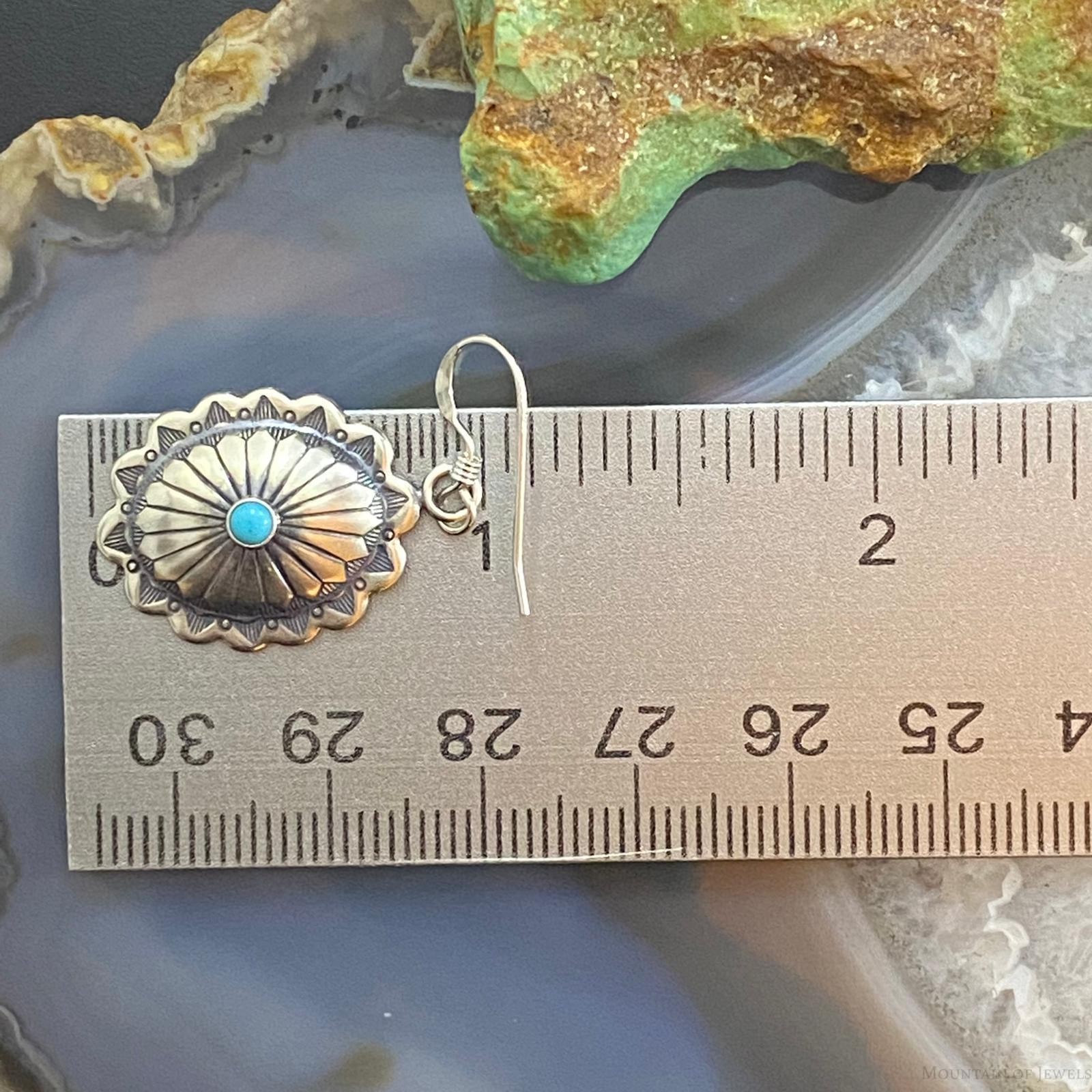 Native American Sterling Turquoise Dot Stamped Concho Dangle Earrings For Women