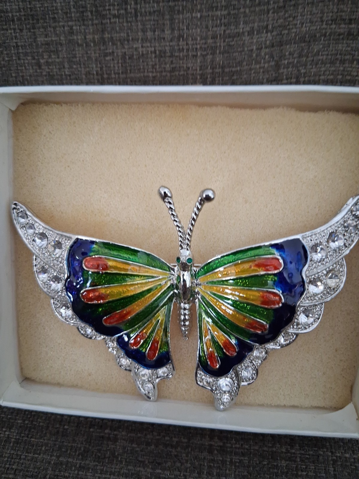 3-1/2″ Vintage Butterfly Enamel Rhinestone Brooches with Boxes