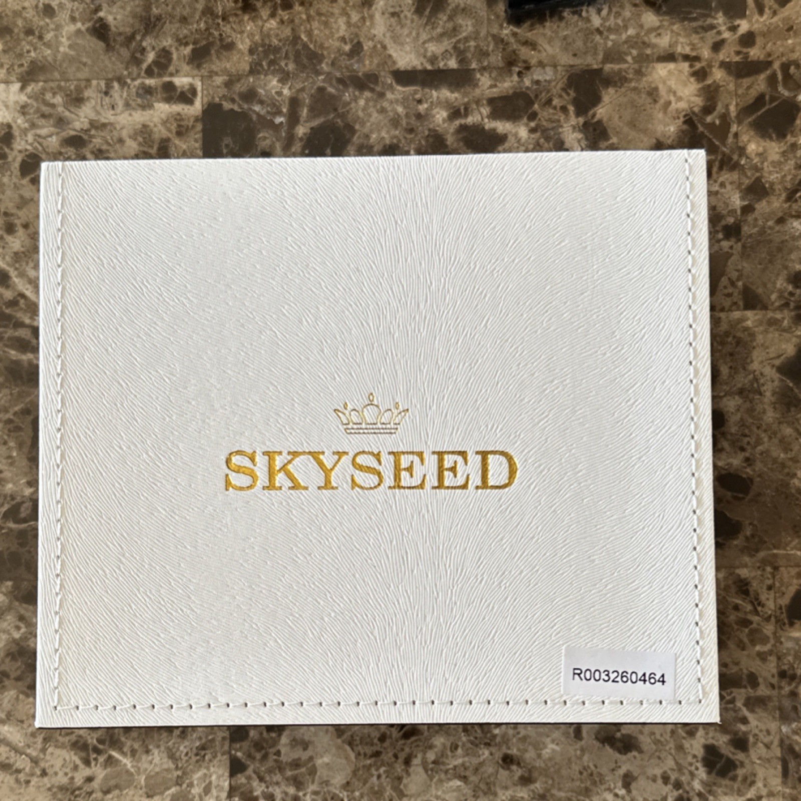 SKYSEED Brown Leather Band Men’s Analog Wristwatch Black Dial Gold Case Box