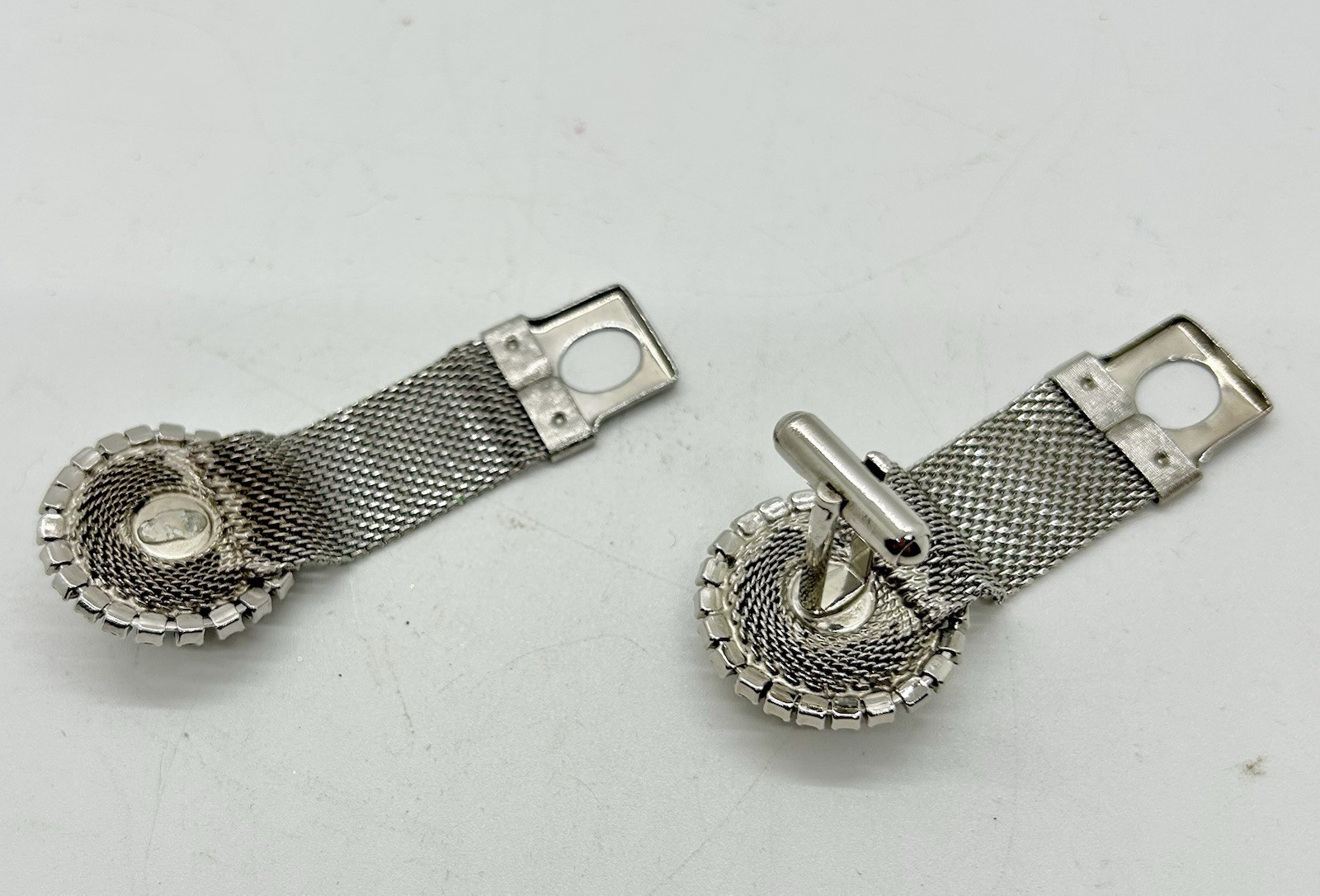 Vintage Silver Toned Blue Aquamarine Stone Wrap Around Cufflinks (missing 1 Bar)