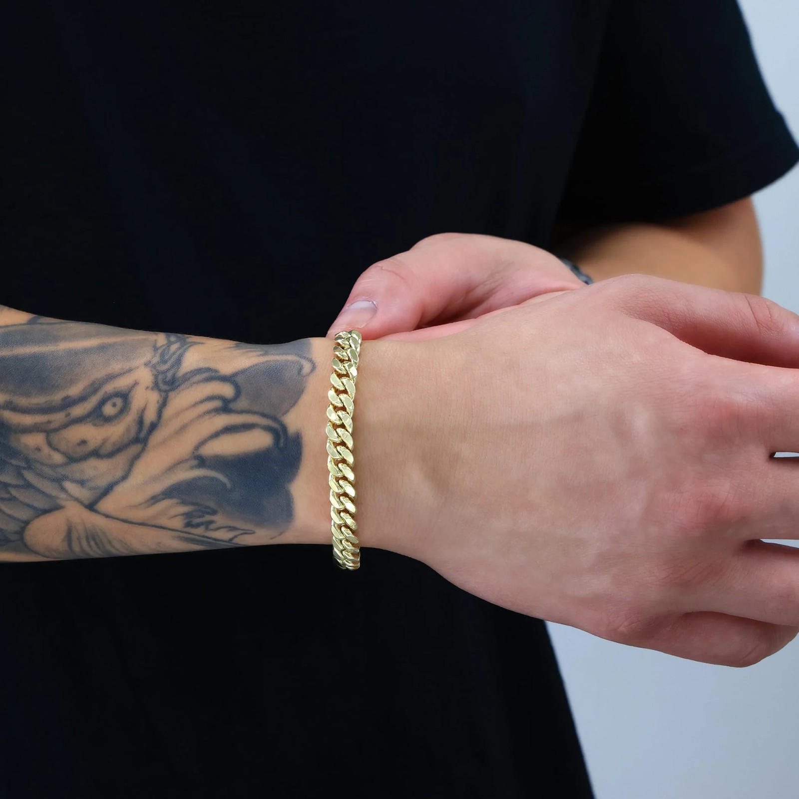 14K Real Yellow Gold Miami Cuban Link 7.5Mm Chain Bracelet (7″-9″) Italian Jewel
