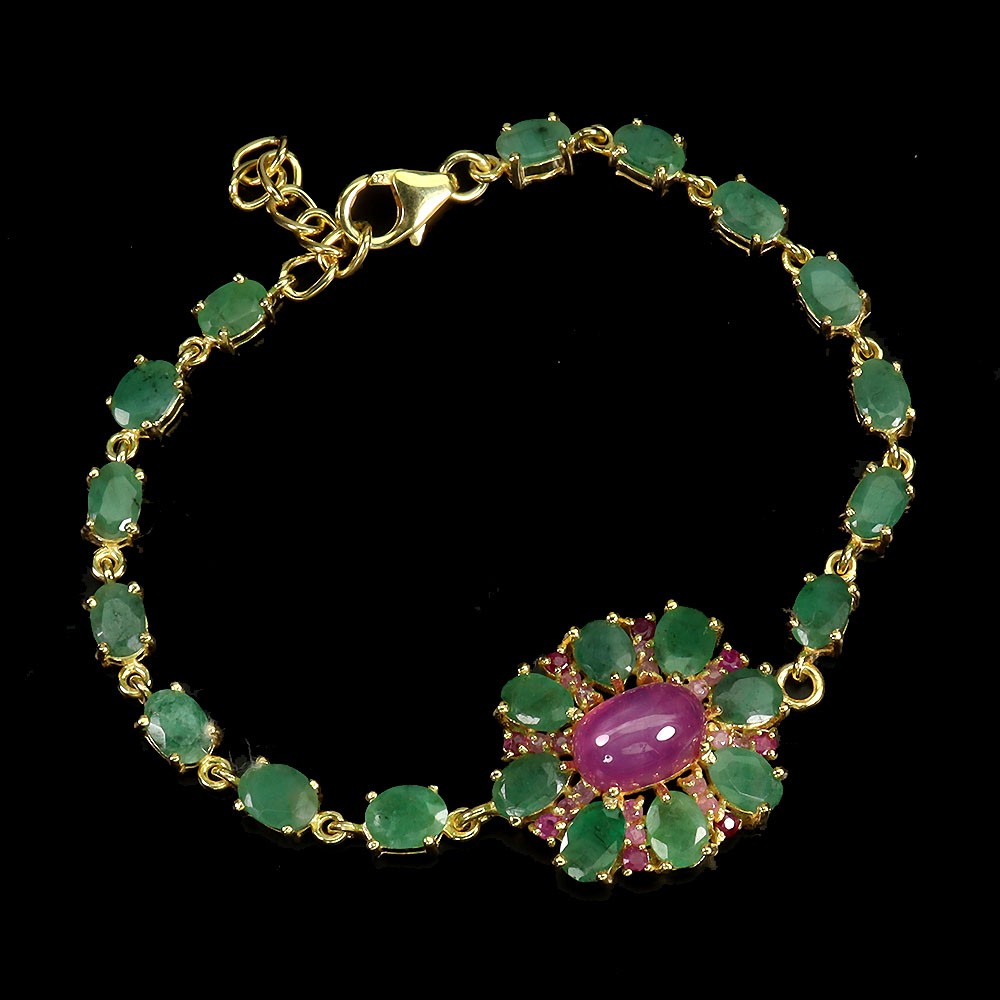 925 Sterling Silver Bracelet Oval Ruby 10x7mm Emerald Gemstone Jewelry 7.5inches