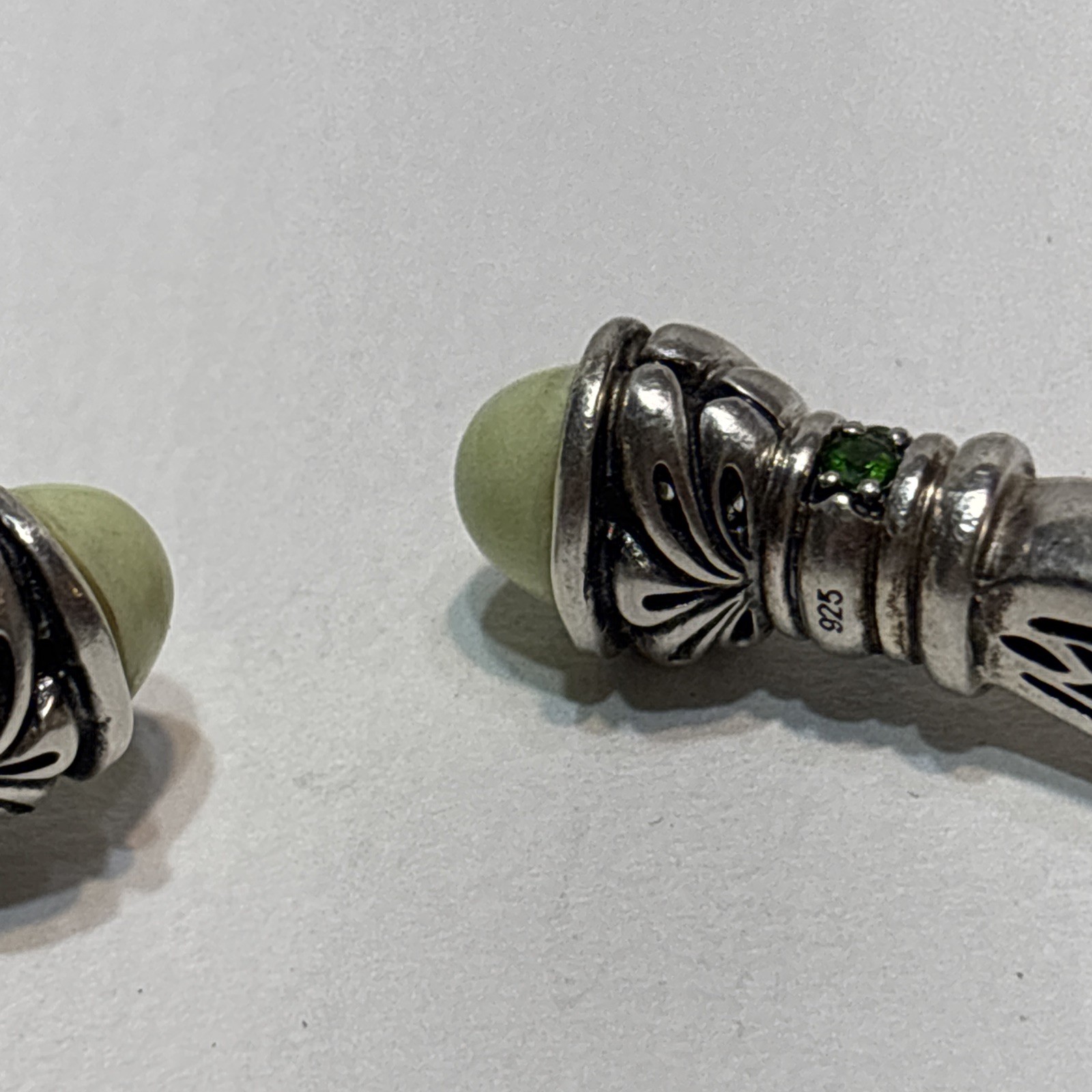 Rare Ann King Bracelet Hinged Cuff Green Sterling Silver Stone