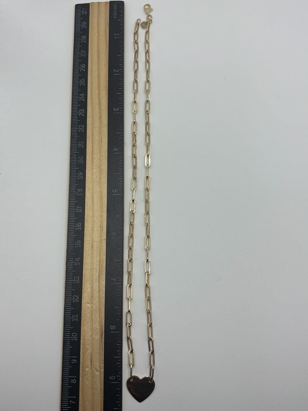 14K Gold Paperclip Link Chain Necklace with Heart Pendant