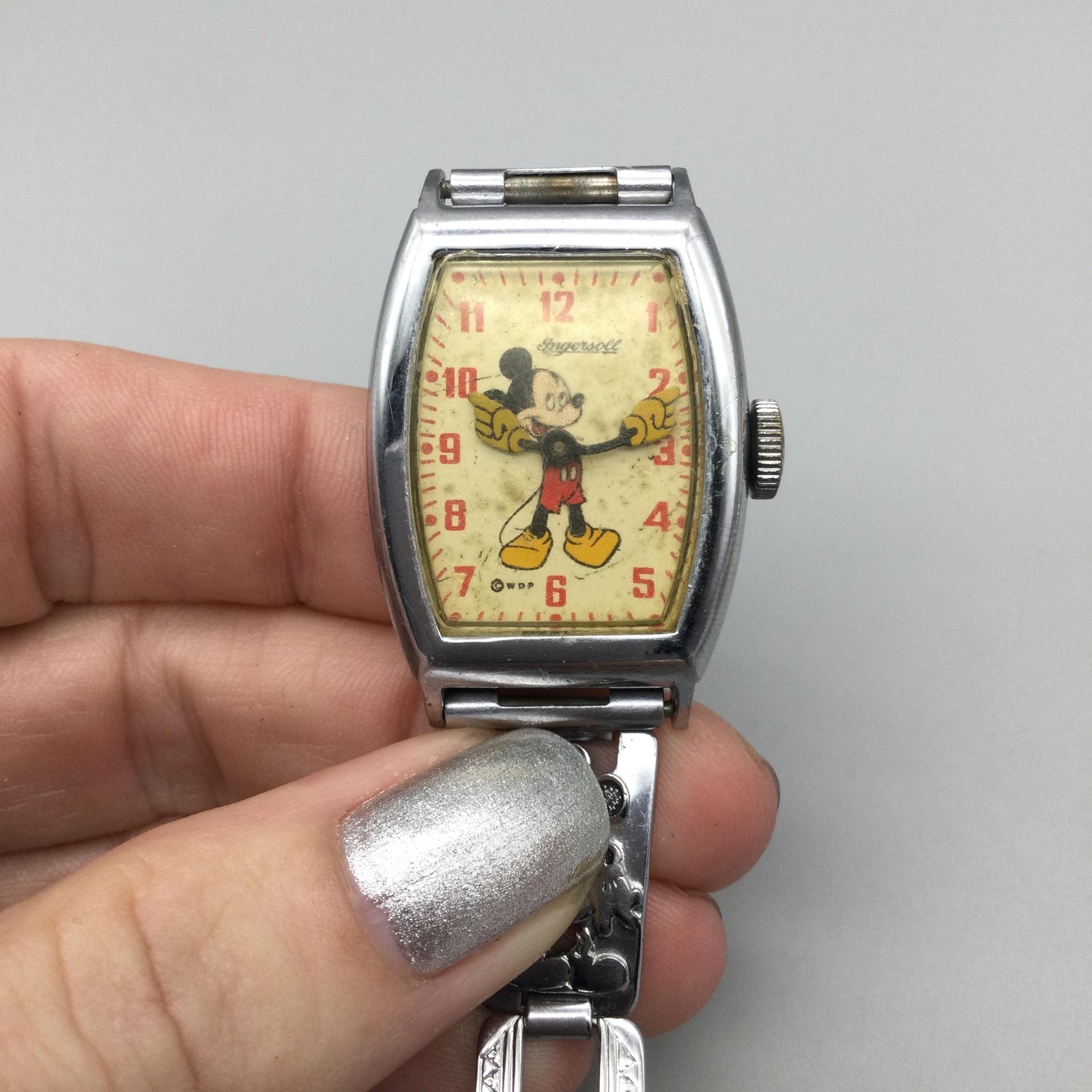 Vintage 1940s US Time Ingersoll Mickey Mouse Manual Wind 26mm Watch 5.75″
