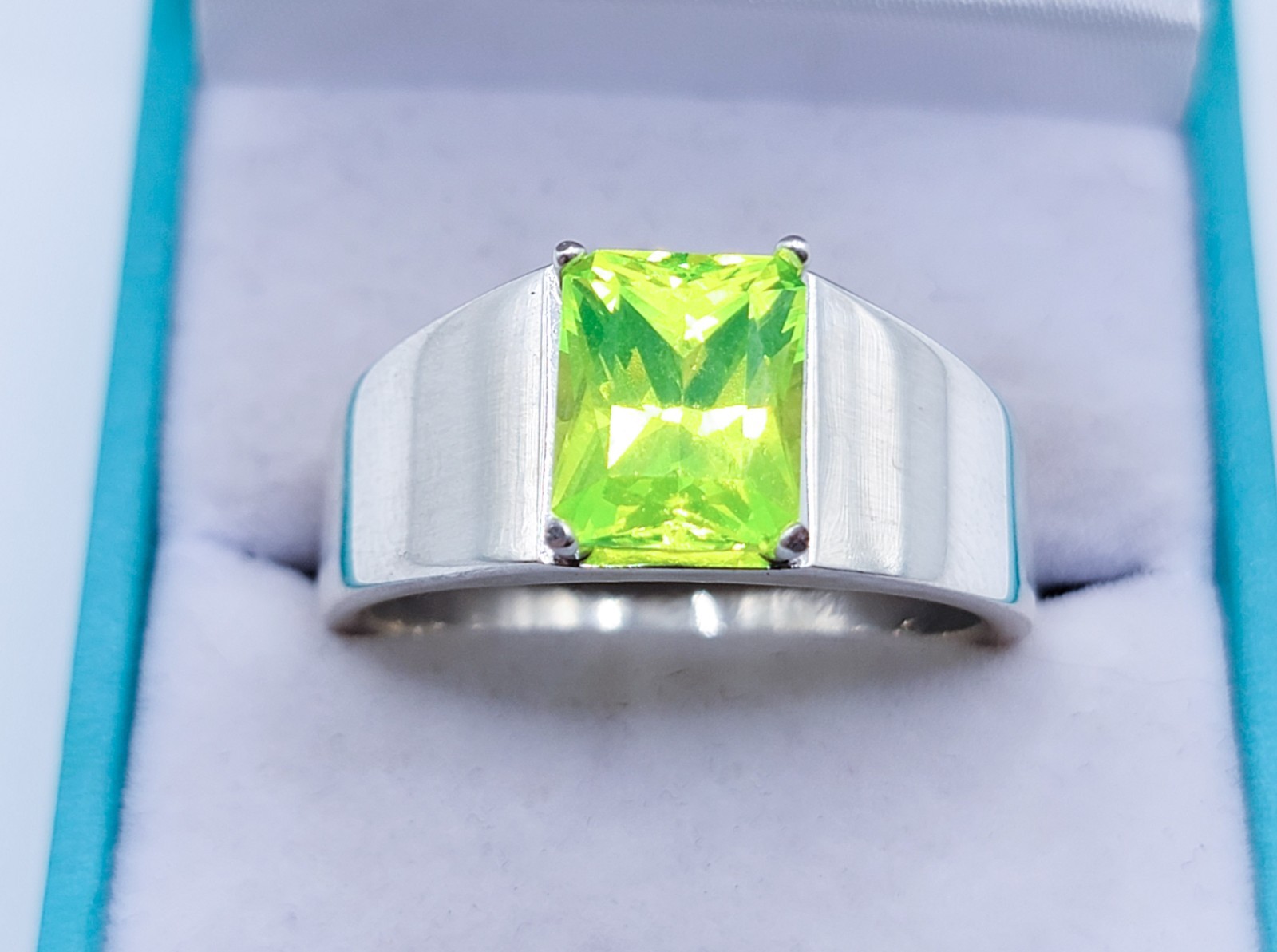 Sterling Men’s LuAG Ring UV Lutetium Aluminum Garnet Lab 8ct Emerald Cut 925