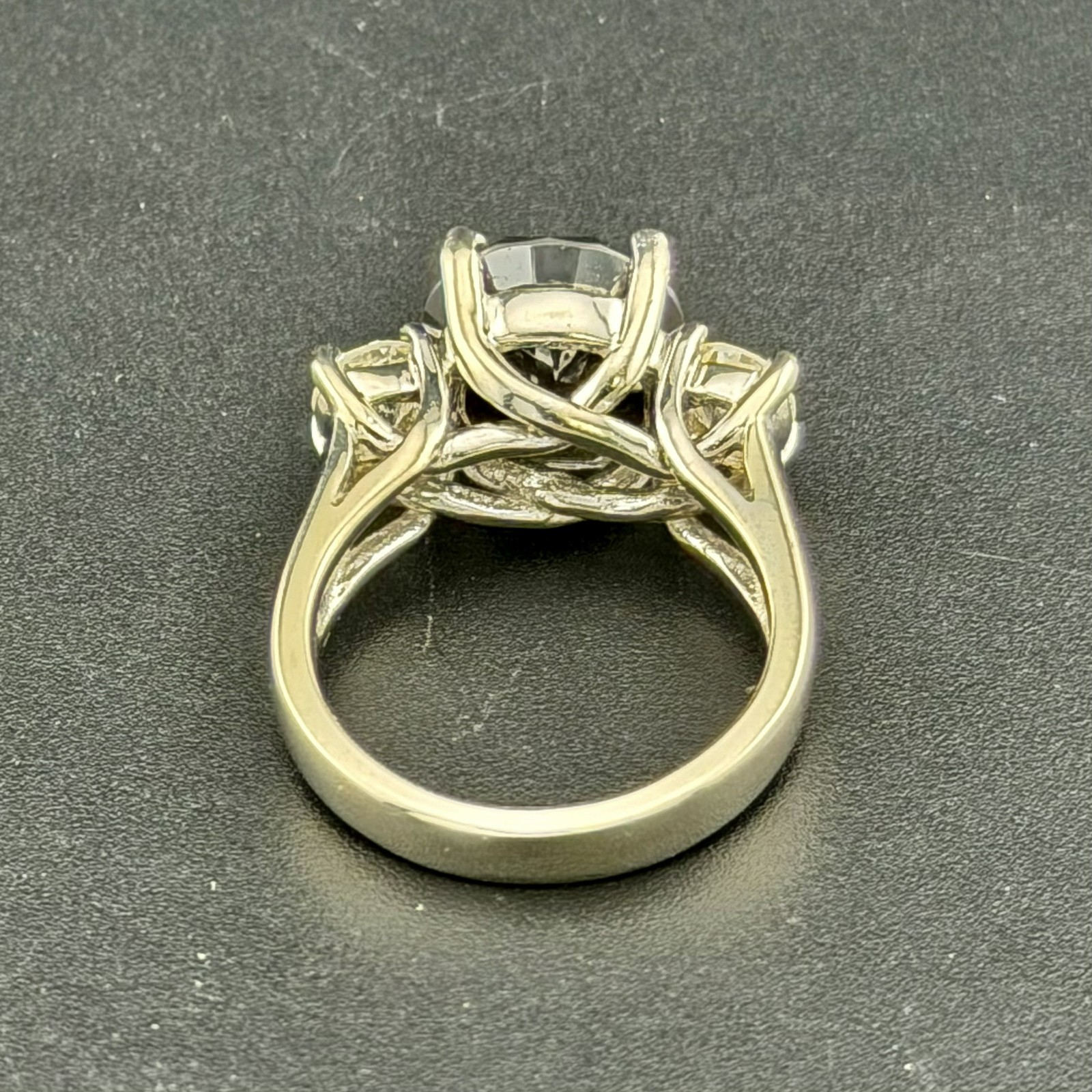 3.75 CT BLACK DIAMOND ENGAGEMENT RING W/2 SIDE STONES SI2 H-I – 14KWG 7.36G SZ 6