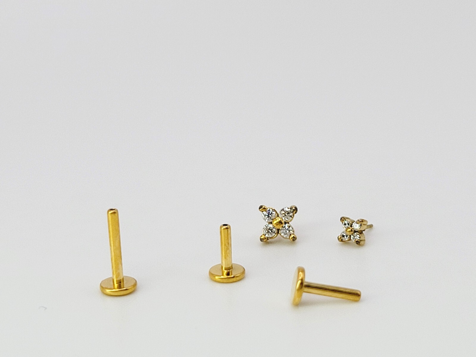 20G/18G/16G Titanium Labret 4 stones Push Pin Threadless Flat Back Stud Earring