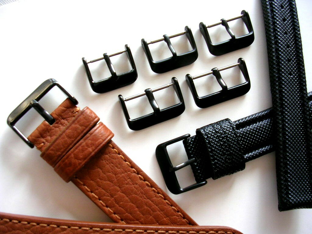 20mm Black PVD Buckle 316L SS Round Tongue Military Sport IW SUISSE 18 22 24 26