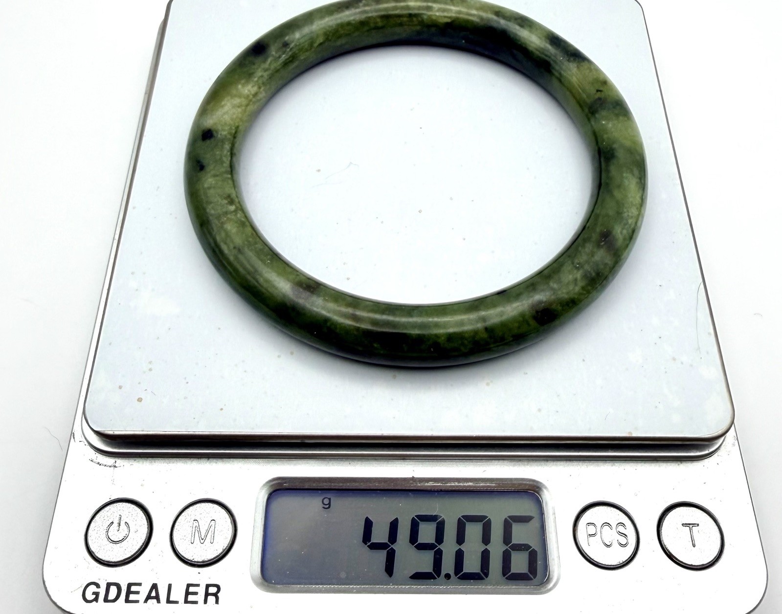 Vintage Natural Jade Bangle Bracelet Dark Green Presidium Tested 49g Size 7.25