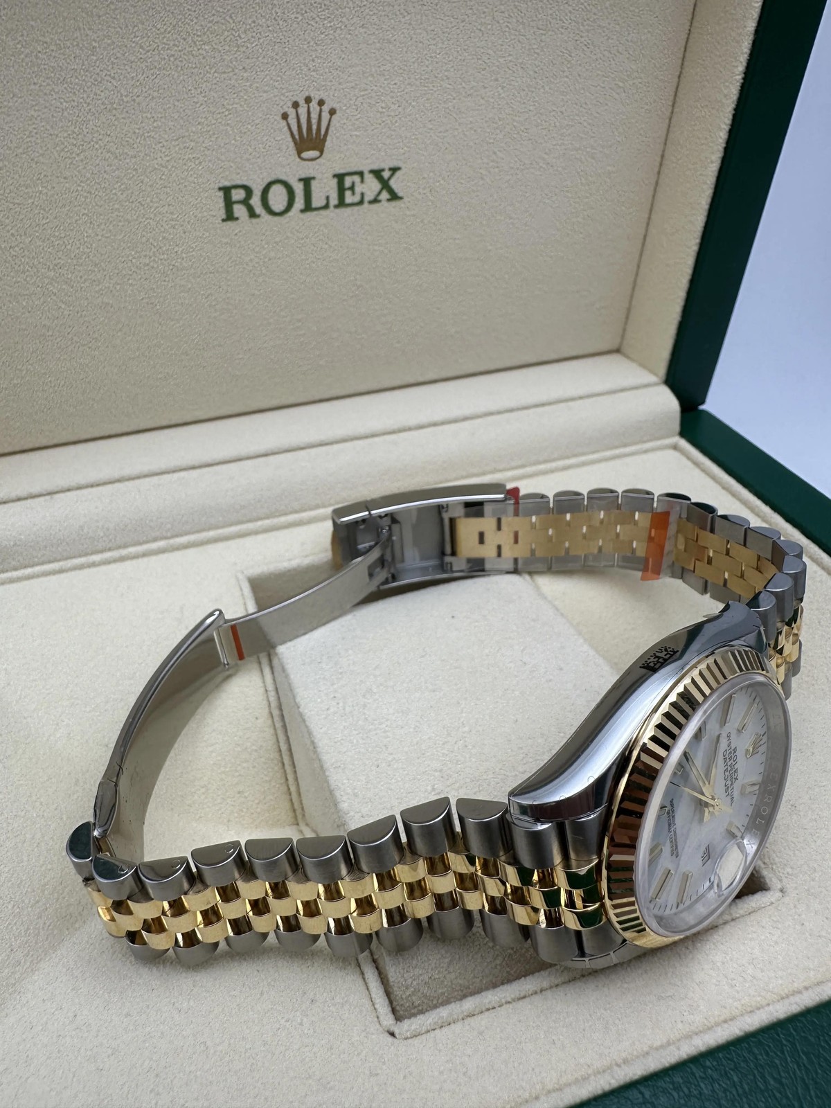 Rolex Datejust 36 126233 18K Fluted White Dial Jubilee Box Papers FULL STICKERS