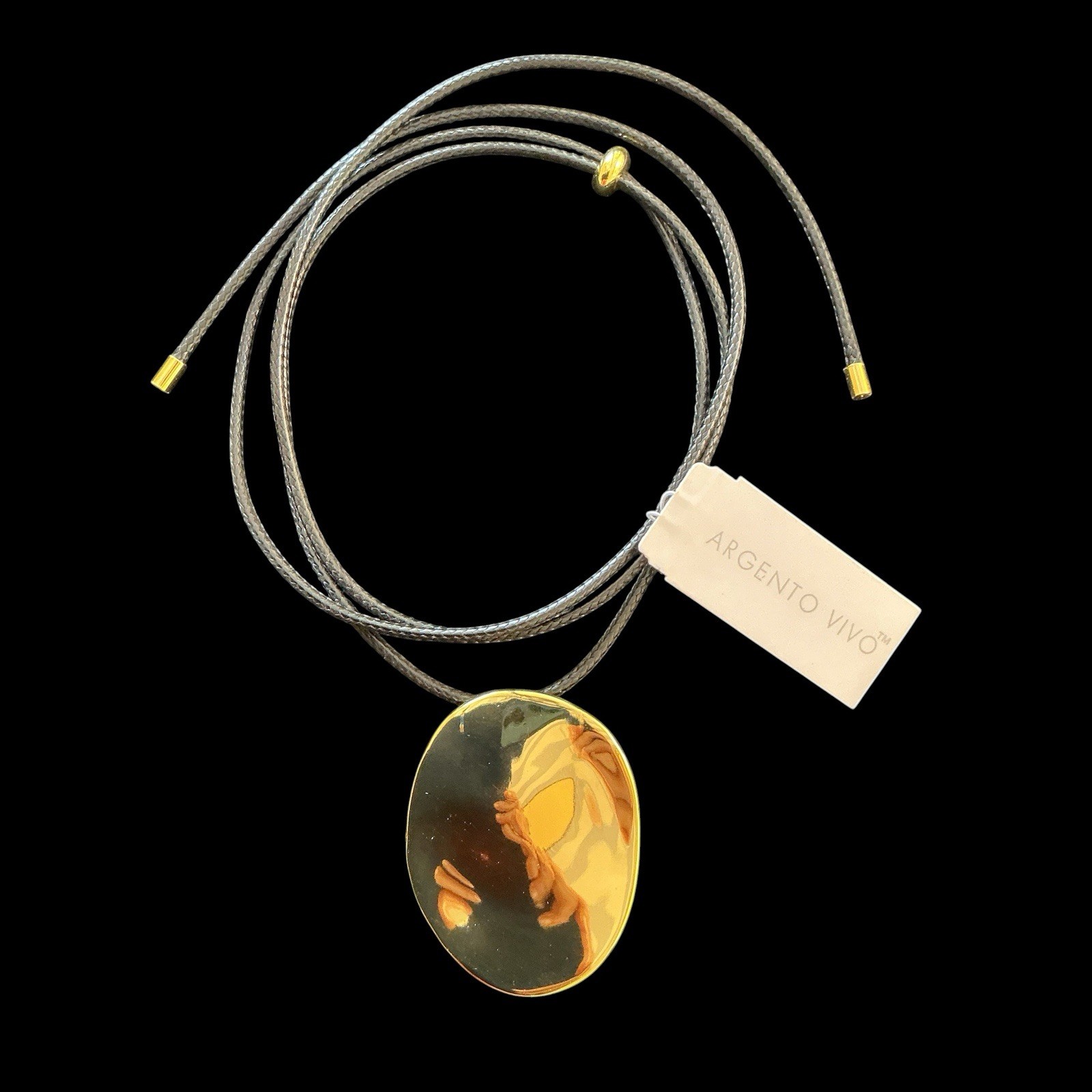 ARGENTO VIVO Gold Plated Brass Pendant Modern Adjustable Leather 34” Cord
