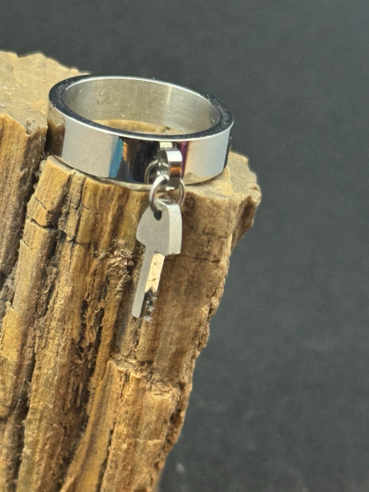 Key Dangle Charm Ring Stainless Steel 6mm Band Width