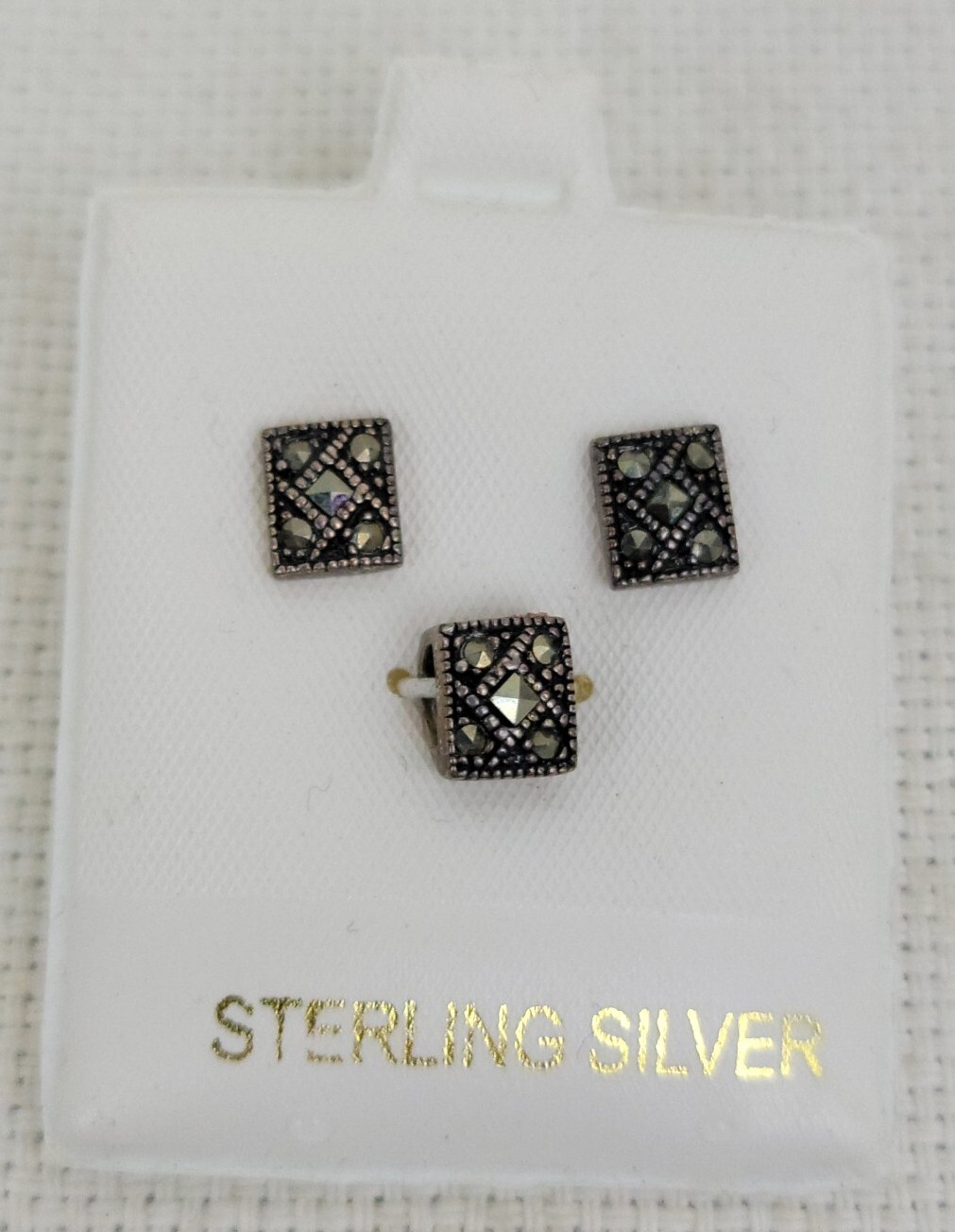 NWT Marcasite Set – Earrings & Pendant Square Studs Sterling Silver 925