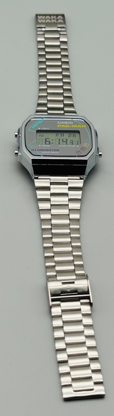 Casio PAC-MAN Retro Watch Digital LCD A168WEPC-7A Silver Illuminator Bracelet