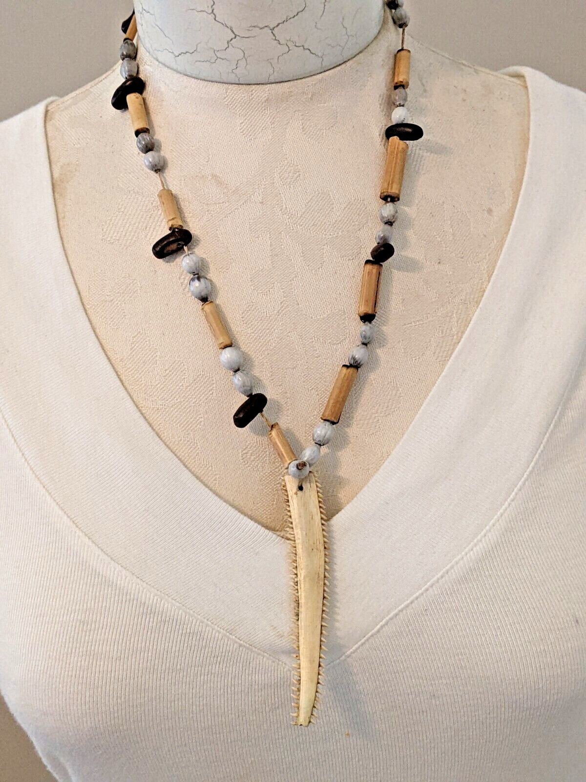 3 Vtg South American Tribal Necklaces Penis Bone Jaw Bone, Seeds, Bamboo, Nuts