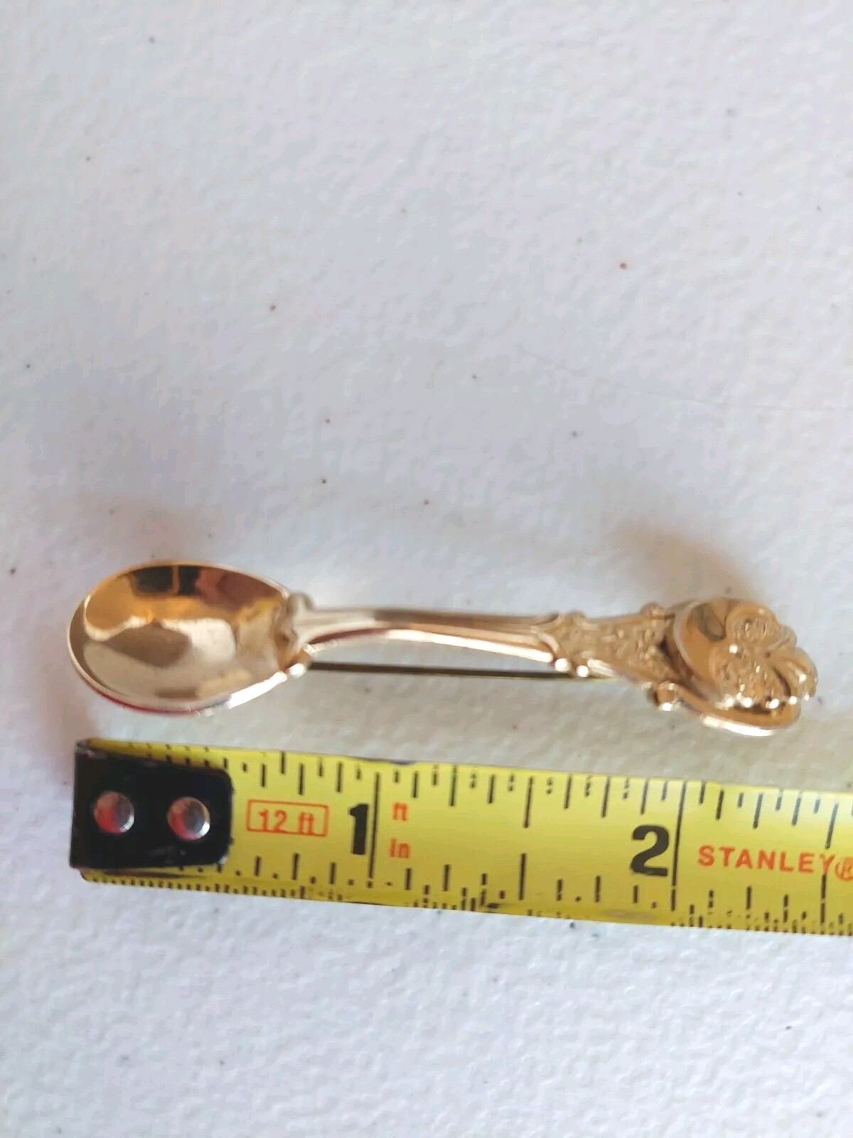 Vintage Gold Tone Spoon Pin Brooch Ornate Filigree Approx. 2-6/16 Inches