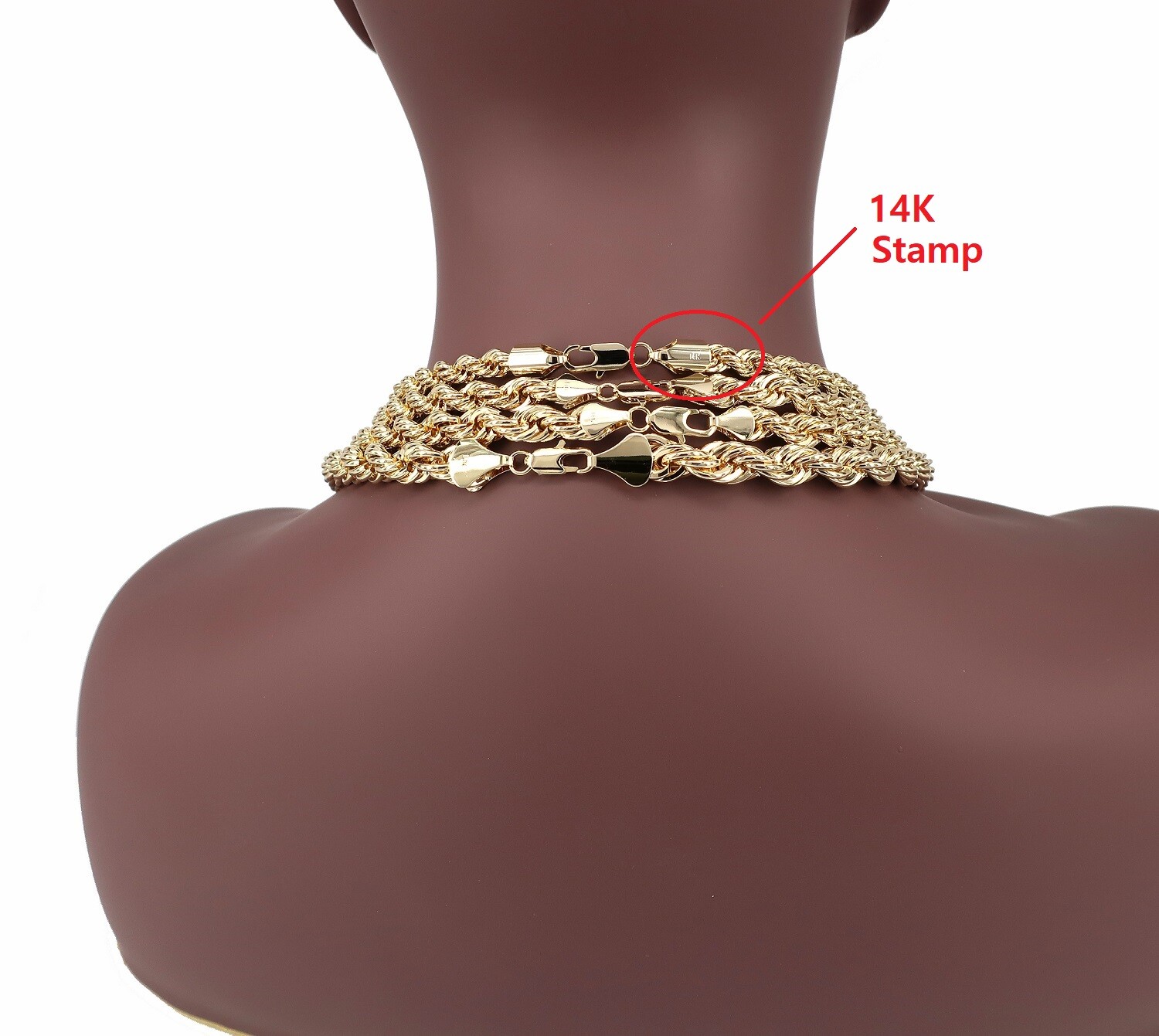 14k Yellow Rope Chain Necklace Bracelet Run DMC 7mm 8mm 9mm 10mm Gold Plated