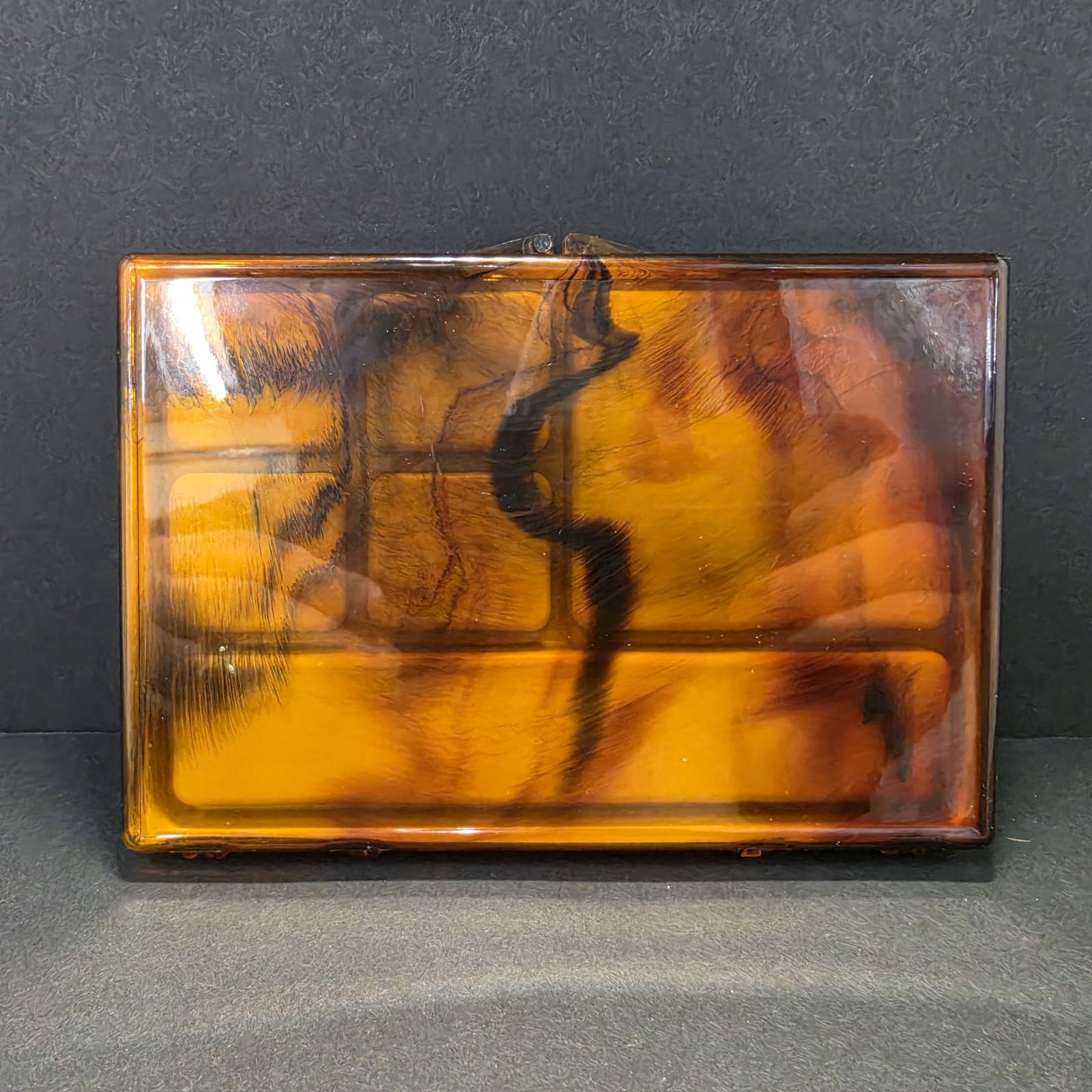 Vintage 1970s Mustard Yellow Floral Lucite Acrylic Jewelry Box Valet Tray…