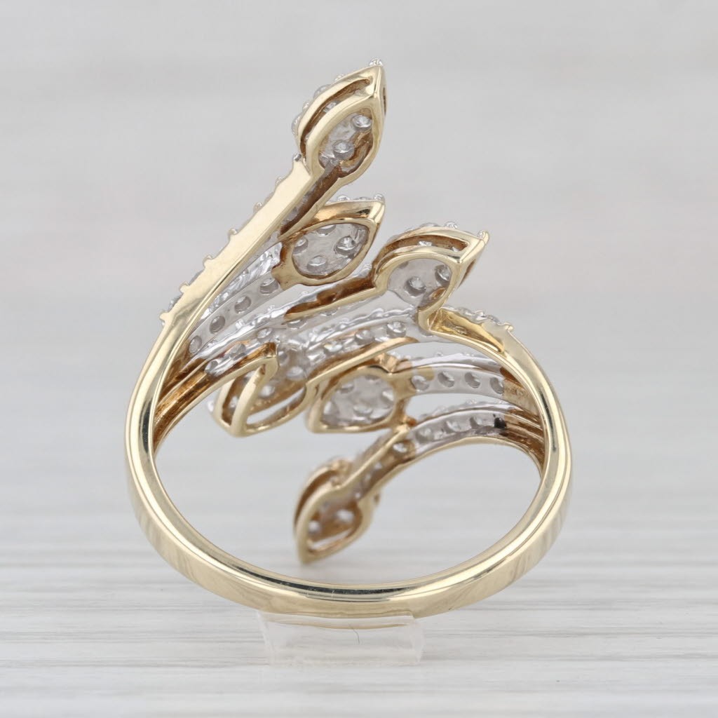 Diamond Spray Cocktail Bypass Leaf Wrap Ring 9k Yellow Gold Size 8.5