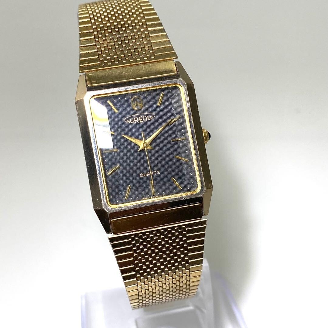 AUREOLE Wristwatch Square Mesh Bracelet Gold Authentic From Japan