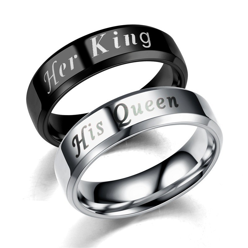8PCS Silver Black Stainess Steel His Queen Her King Couple Rings Set 6mm Width