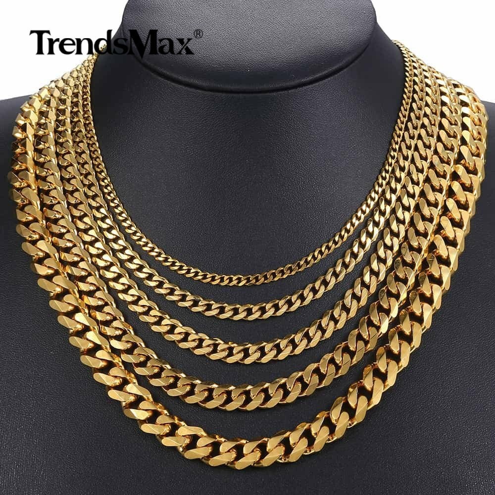 3/5/7/9/11mm Curb Cuban Chain Necklace Bracelet Gold Plated Stainless Steel Jewe