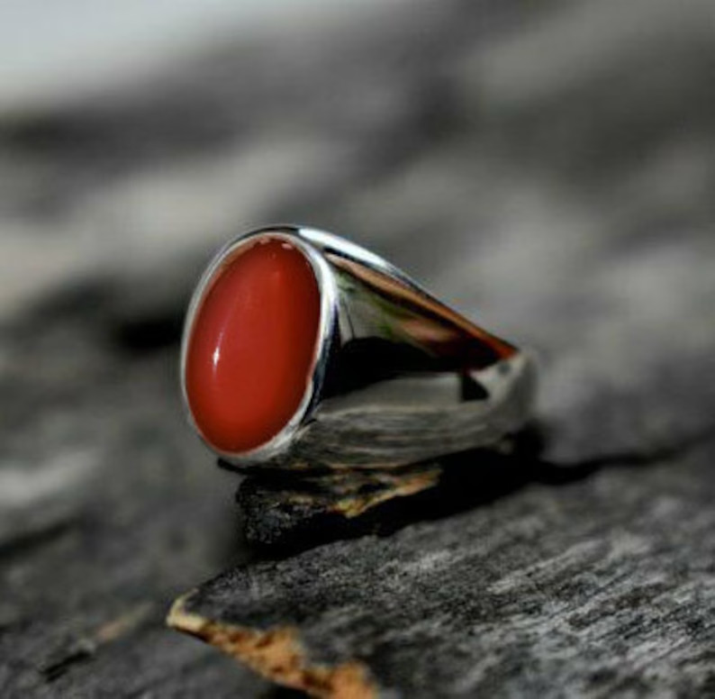 Solid 925 Sterling Silver Natural Red Carnelian Gemstone Gift Men’s Unisex Ring