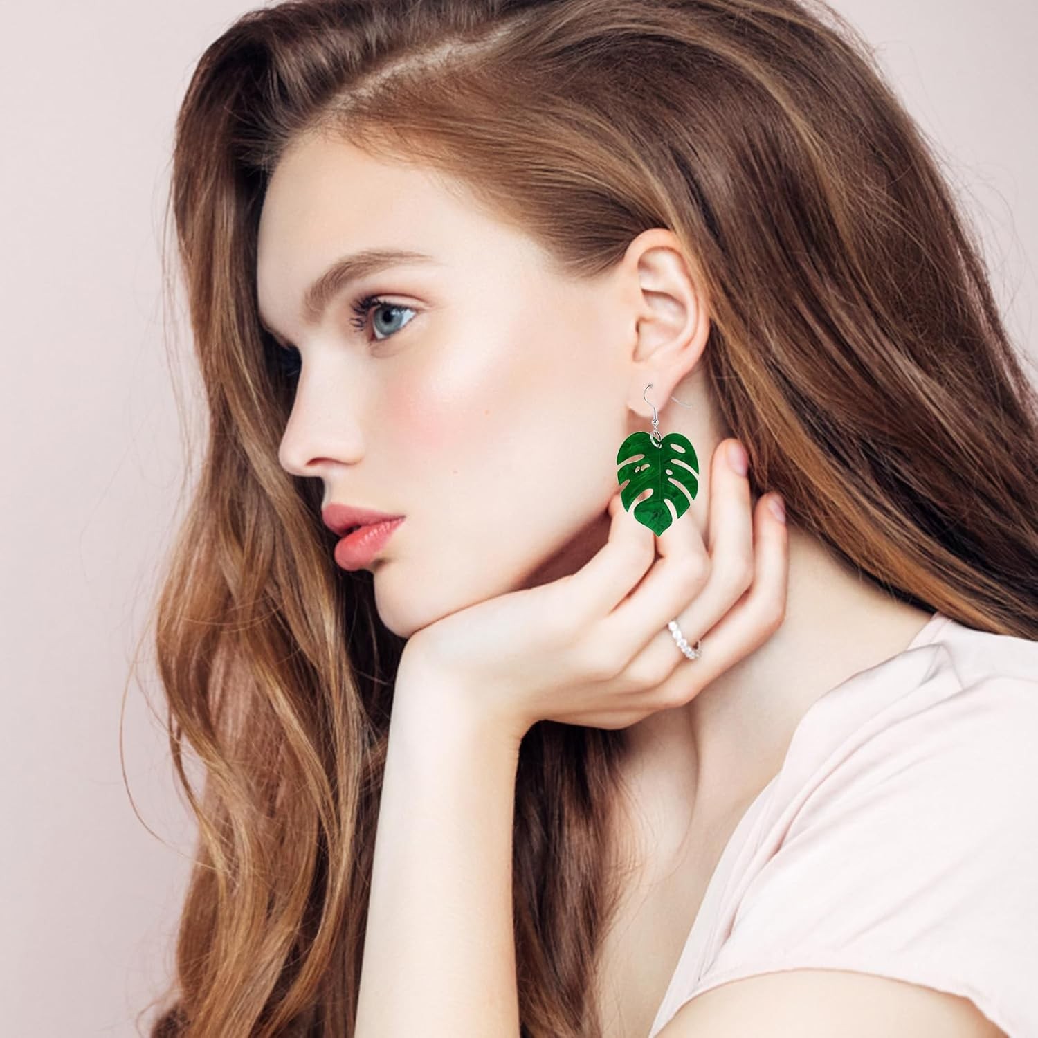 Green Monstera Leaf Earrings Acrylic Palm Plant Drop Dangle Tropical Jewelry Wom