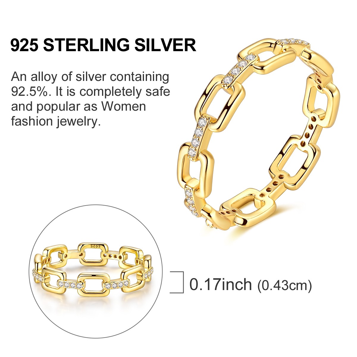 LAZA Original 925 Sterling Silver Ring CZ Link for Women Jewelry