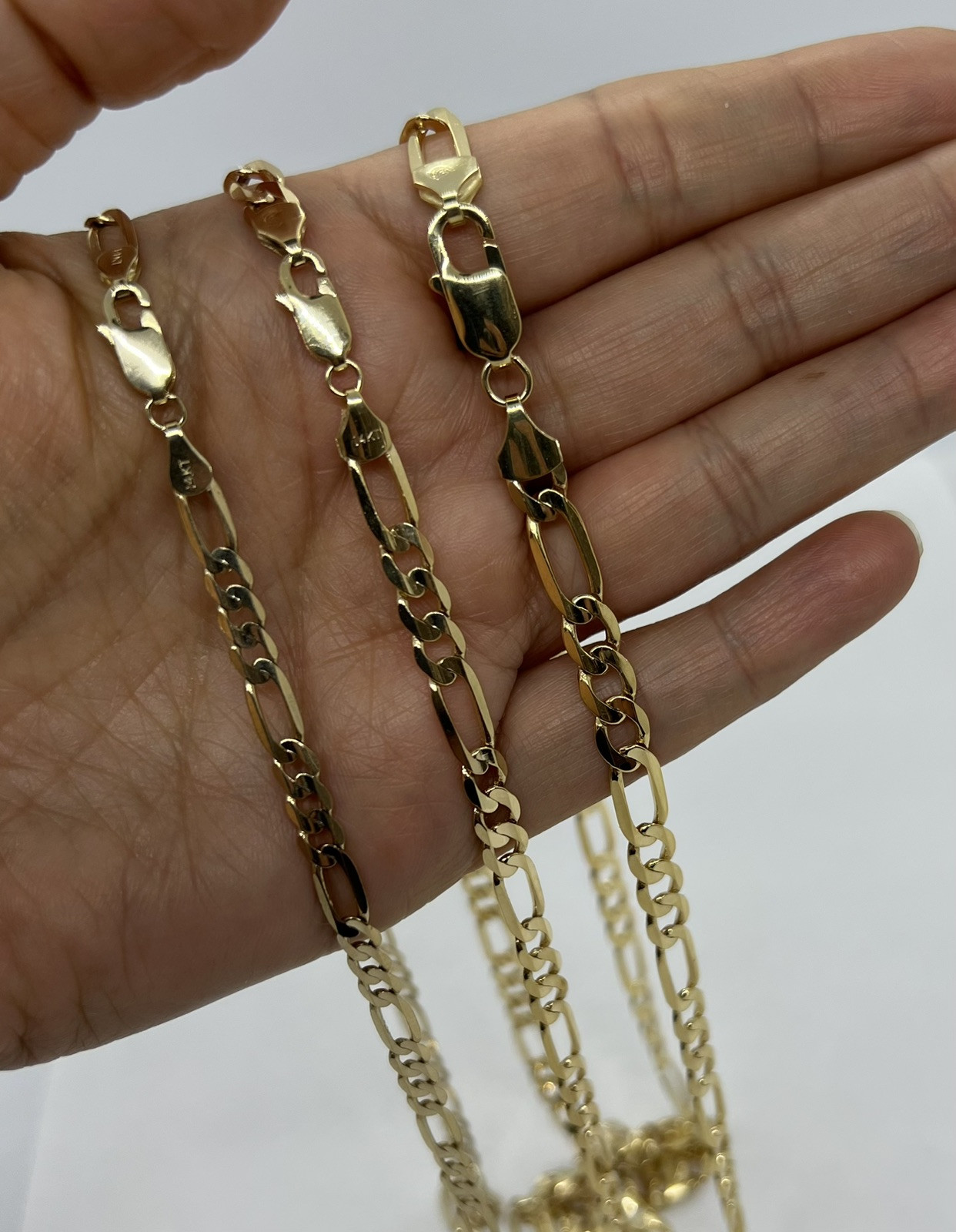 14k Solid Gold Men’s Women’s necklace Figaro Link Chain 16″ – 30″ 4.6mm – 6.2mm