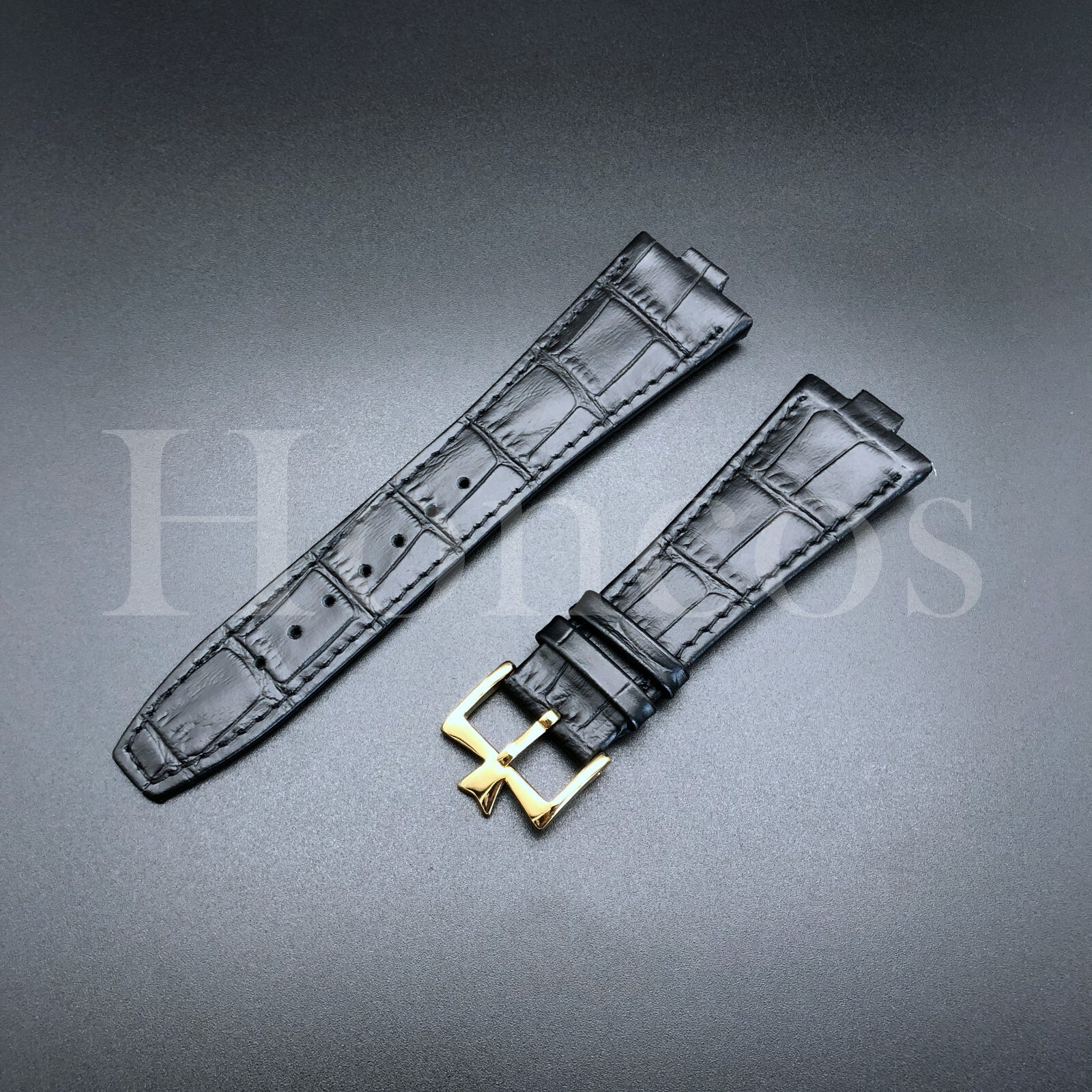 26X18MM Black Genuine Leather Watch Strap Band Fits For VC Overseas Gold Buckle