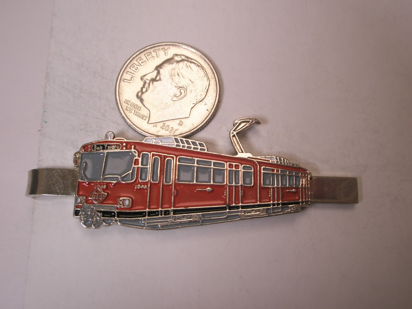 San Ysidro Trolley U2 Light Rail Red Train Car#1046 Tram Vintage Tie Bar Clip