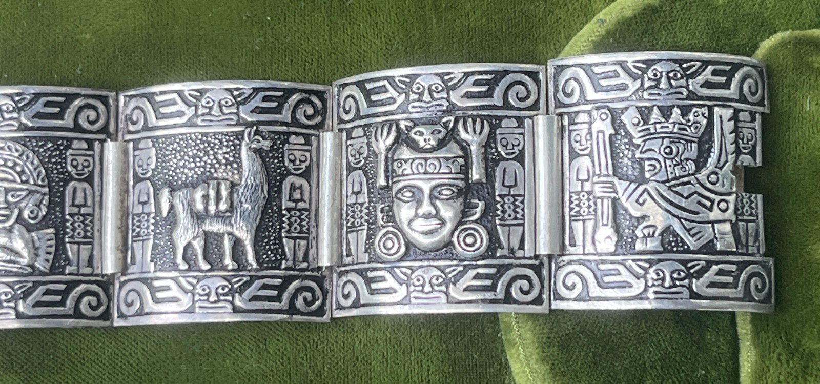 Vintage Sterling Silver 925 Peruvian PERU Panel Link Storyteller Bracelet