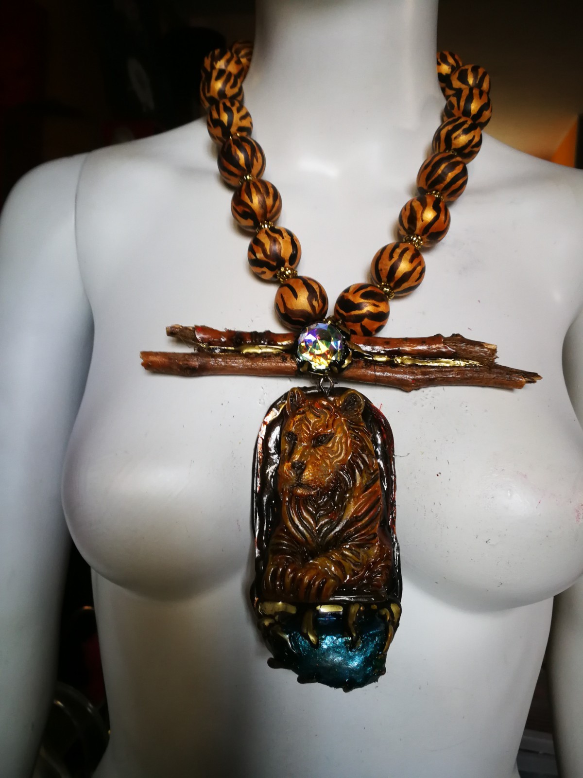 Big Bold Chunky Necklace Statement Wild Luxury Jewelry Tiger Raw Stone Pendant